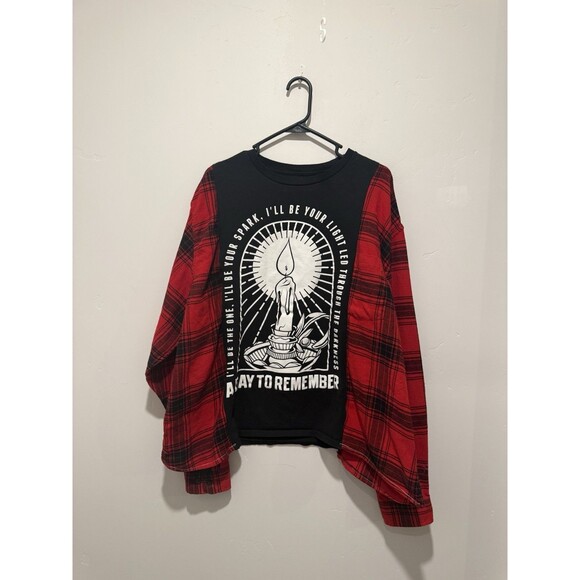 Handmade Sweaters - Reworked Upcycle Grunge Oversize A Day To Remember Flannel Sweater L/XL